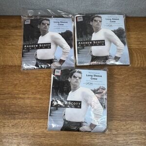 NEW Lot Of 3 VINTAGE ANDREW SCOTT LONG SLEEVE LYCRA SHIRT WHITE XXL 100 % COTTON